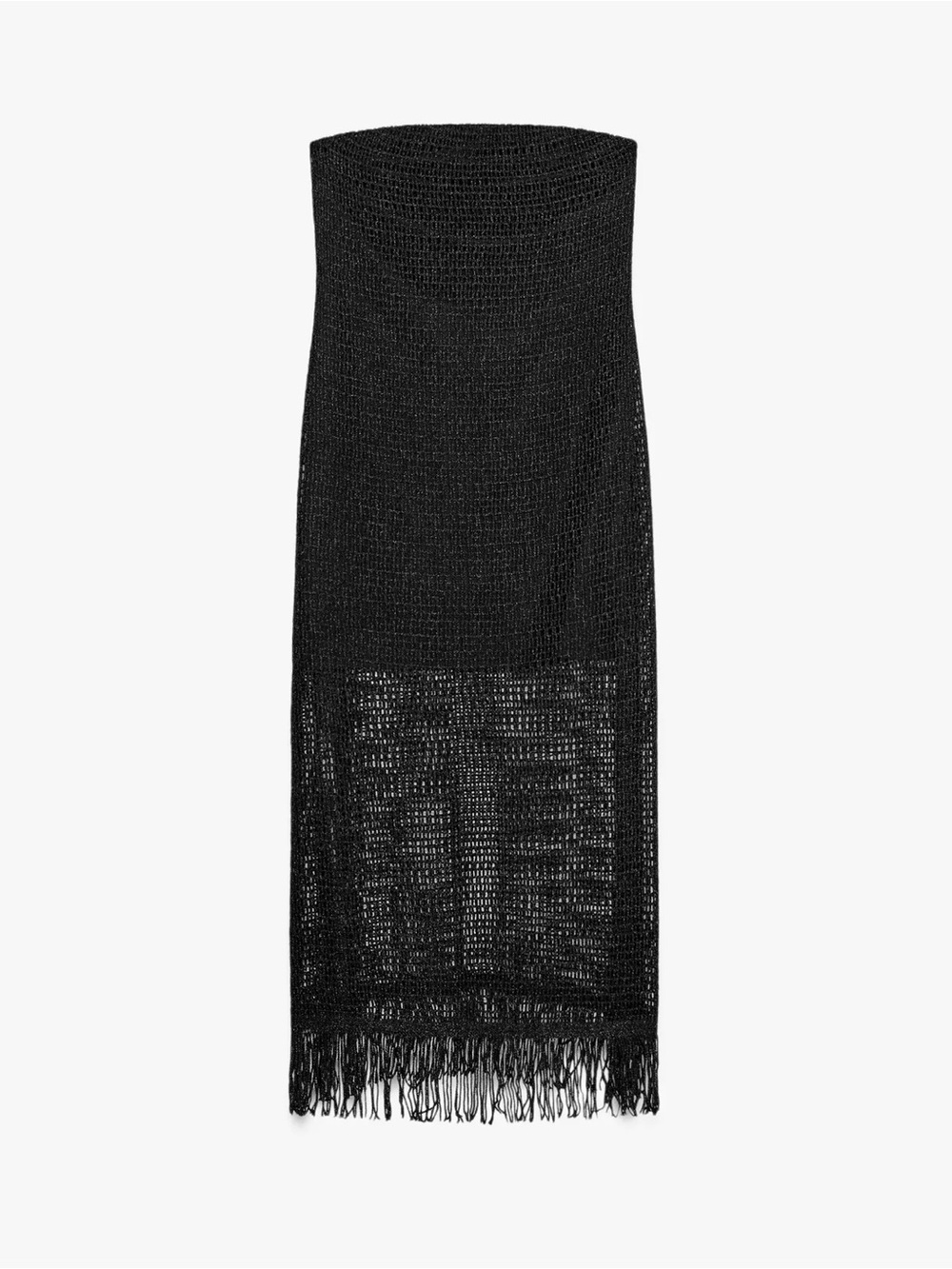Zara Fringed strapless sparkly midi dress black M